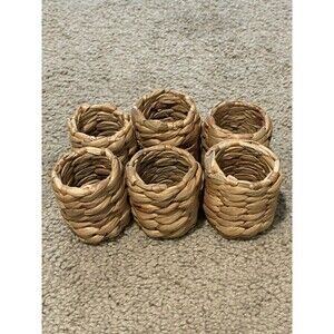 Napkin‎ Rings Wicker Rattan Round Brown Set Of  6